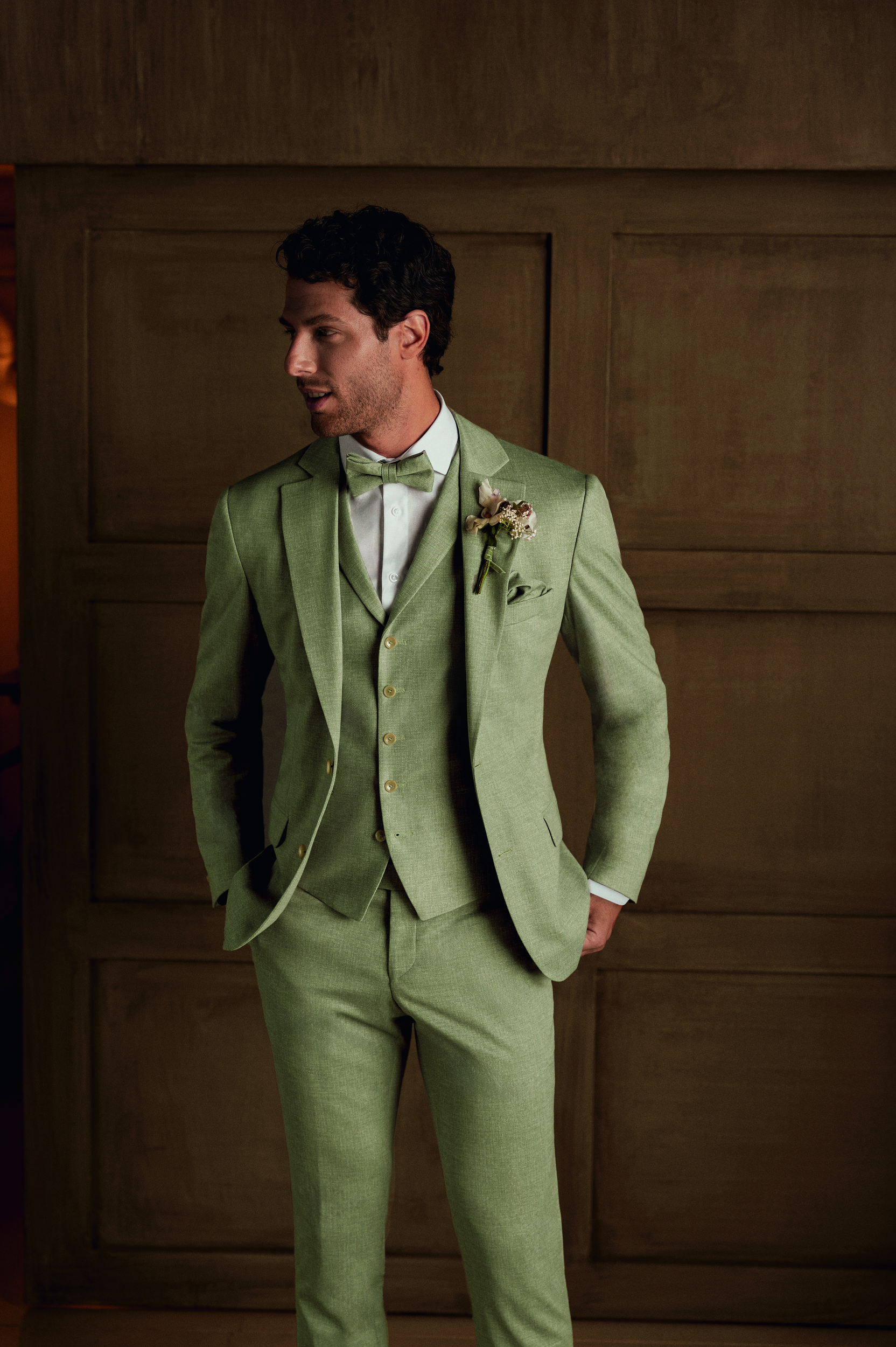 Atelier Torino slim fit, moha zöld vintage esküvoi öltöny